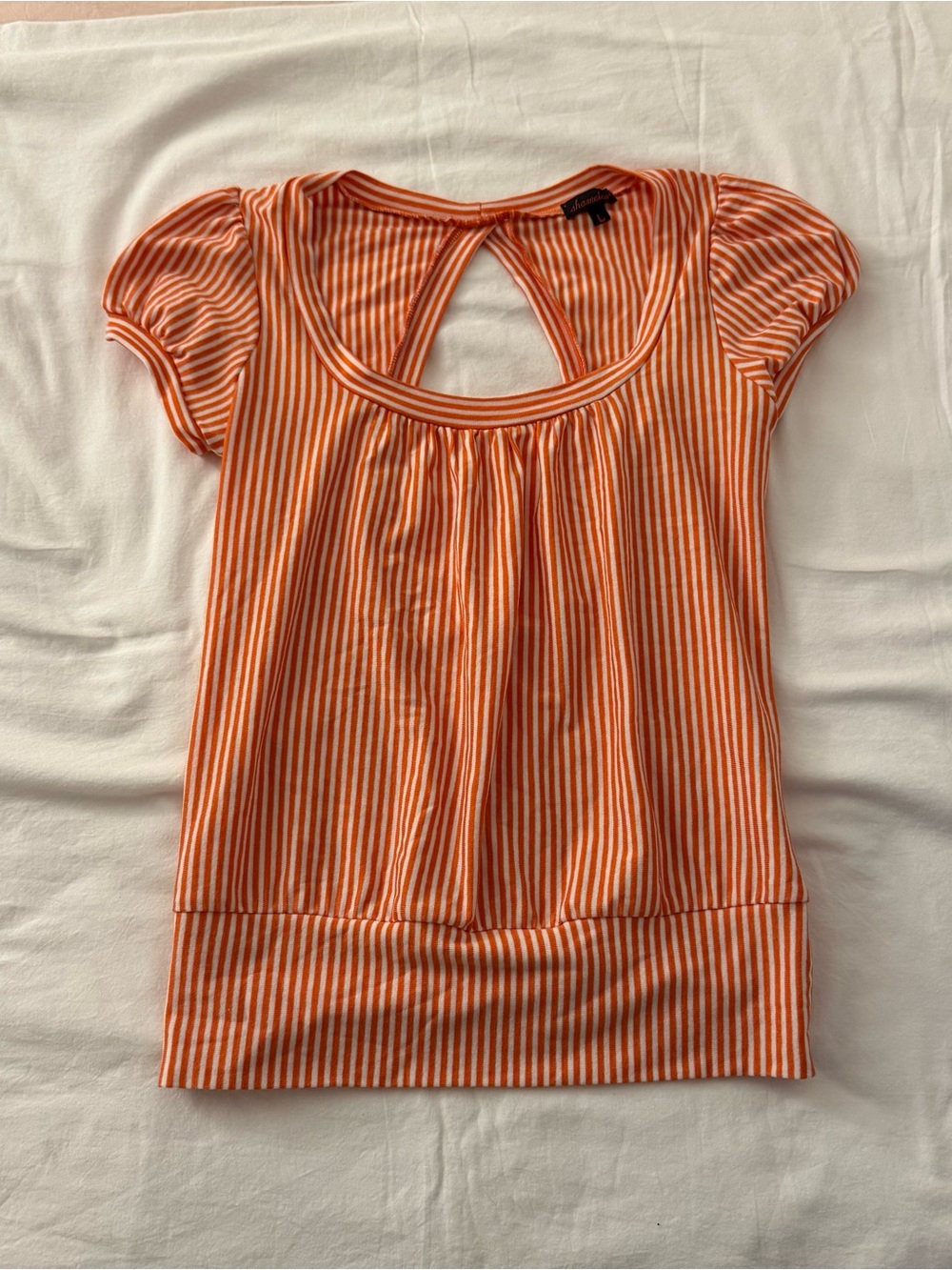 Shameless orange and white striped blouse with cut out back detail, size L